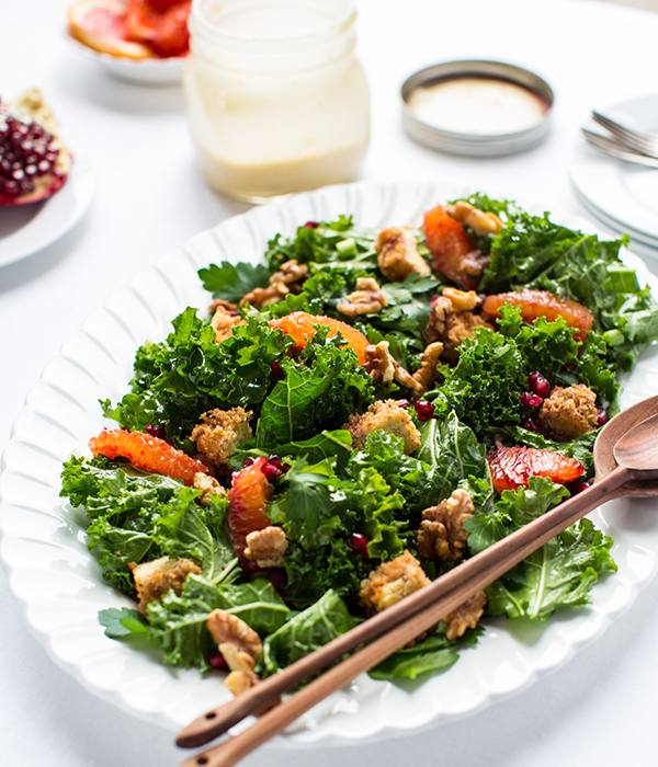 Panko Crusted Tempeh on Kale Salad