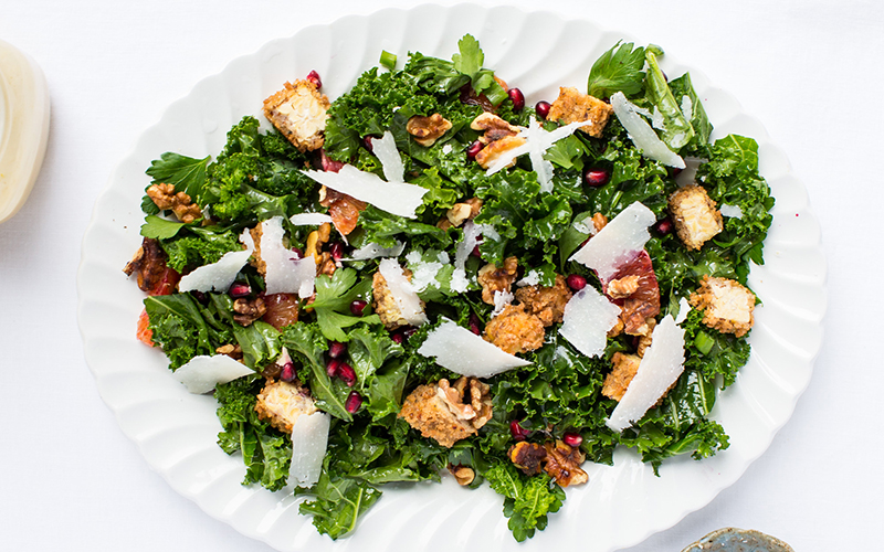 Panko Crusted Tempeh and Kale Salad