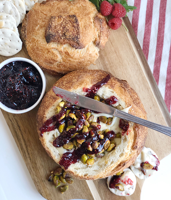 Baked Brie with Cayenne-Candied Pistachios