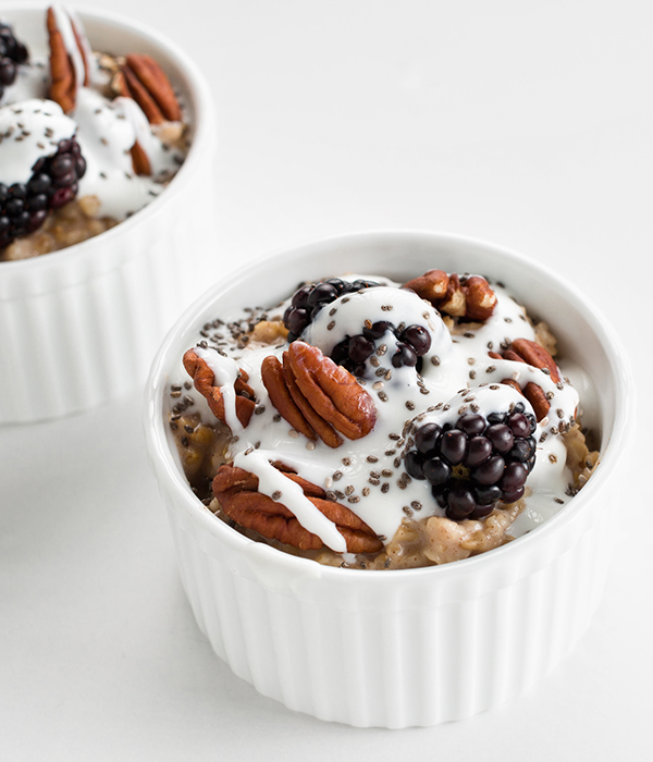 Steel Cut Oats with berries and Nuts in White Ramiken