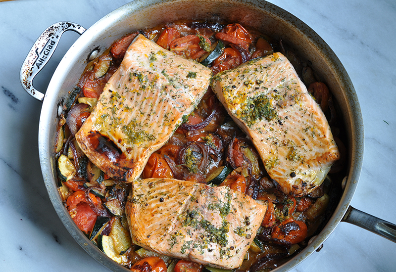 Thyme Rubbed Ruby Trout with Shallot and Caramelized Cauliflower Risotto