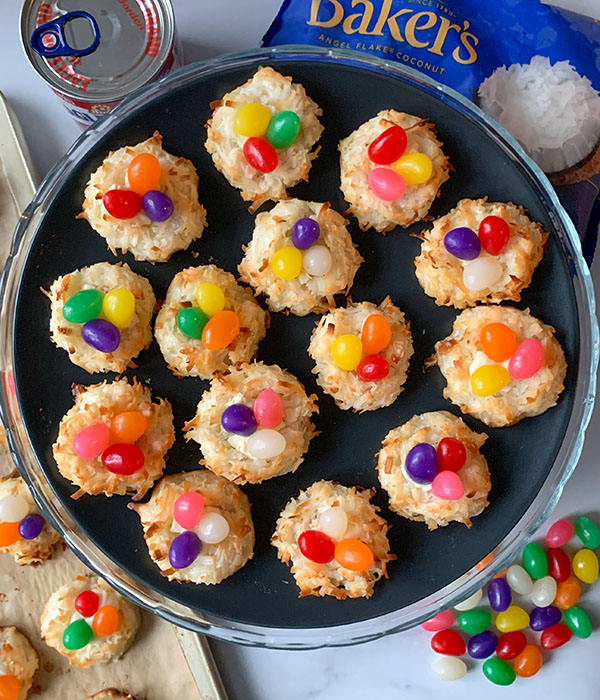 Coconut Macaroon Jelly Nests on Plate with Ingredients