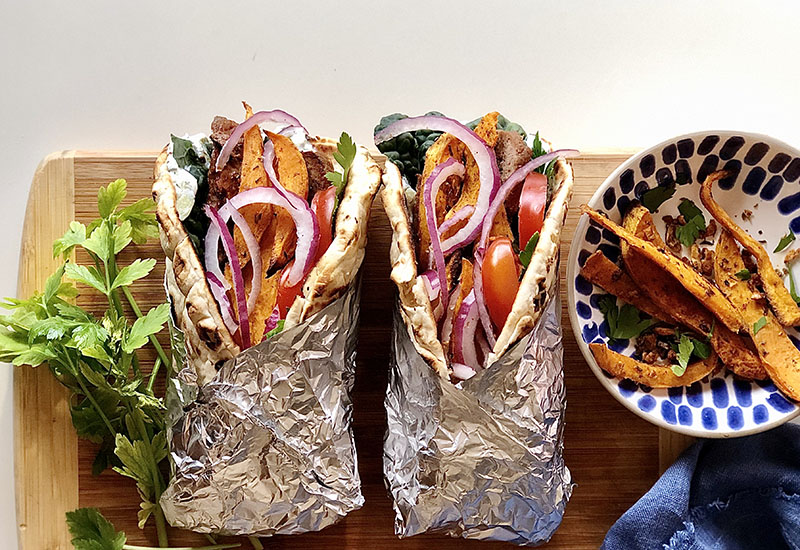 Homemade Greek Gyros with Sweet Potato Fries