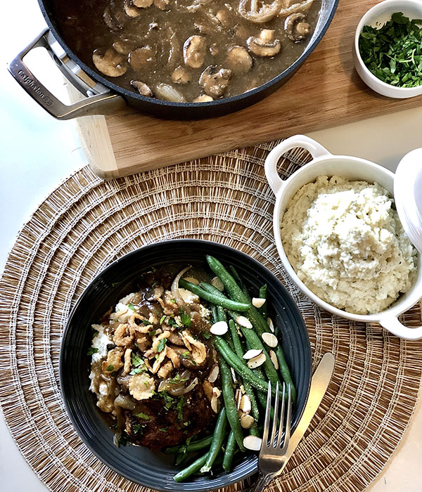 Slow Cooker Salisbury Steak Burgers with Cauliflower Mash