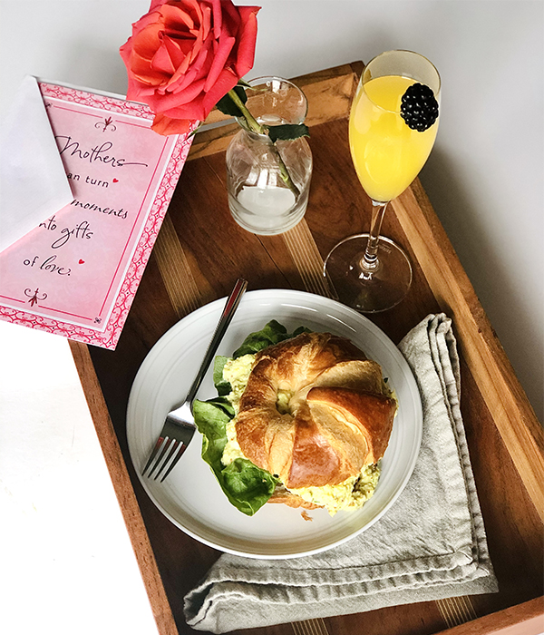 Deviled Egg Dip Croissant Sandwich on Breakfast in Bed Tray