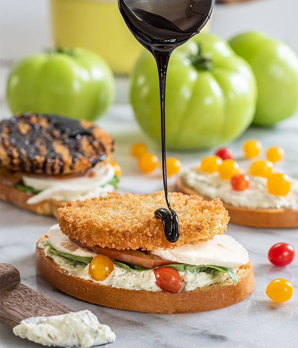 Fried Geen Tomato Caprese Crostinis