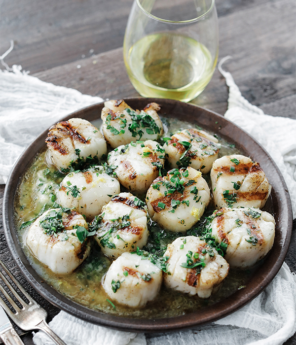 Grilled Scallops and Lemon Chive Butter