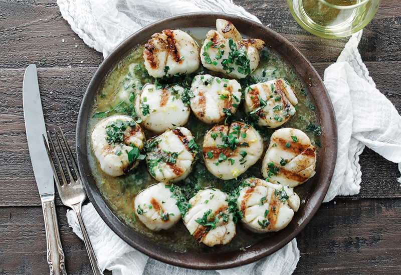 Grilled Scallops with Lemon Chive Butter