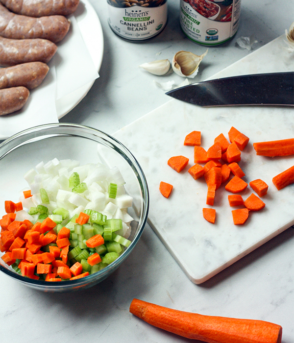 Sausage and White Bean Skillet Prep