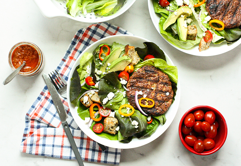 Burger Bowl with Sun-Dried Tomato Vinaigrette