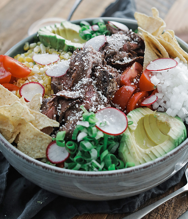 Taco Salad with Grilled Marinated Skirt Steak