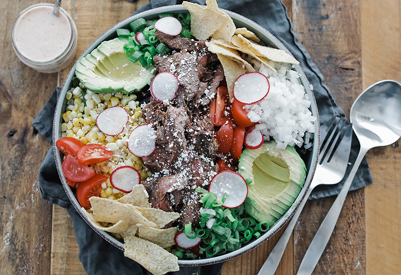 Taco Salad with Grilled Marinated Skirt Steak