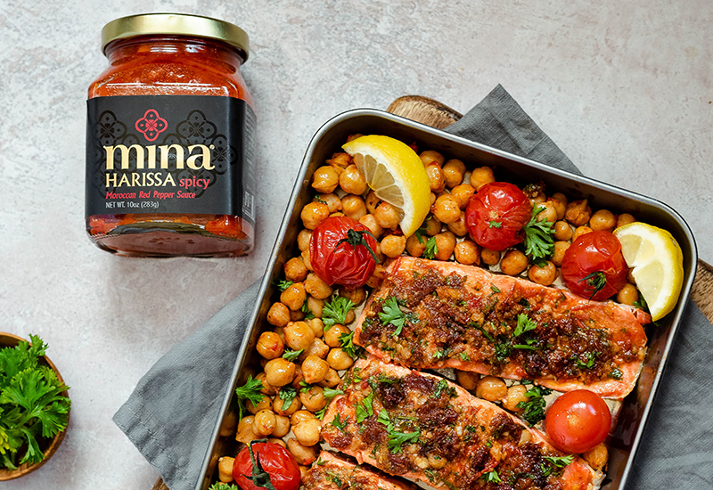 Harissa Salmon with Chickpeas