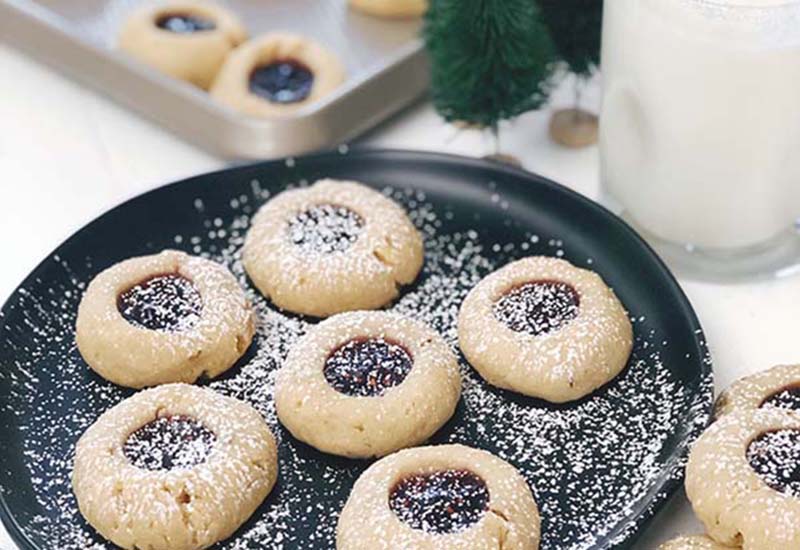 Pecan Raspberry Thumbprint Cookies