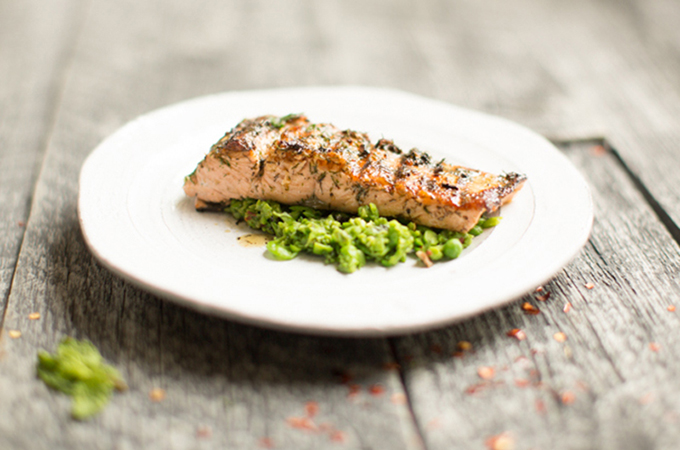 Grilled Salmon with Macho Pea Smash