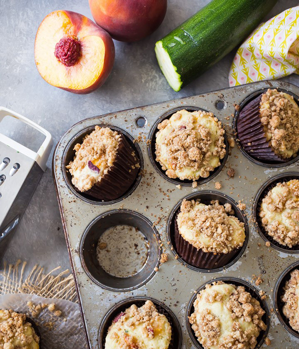 Zucchini and Peach Crumb Muffins