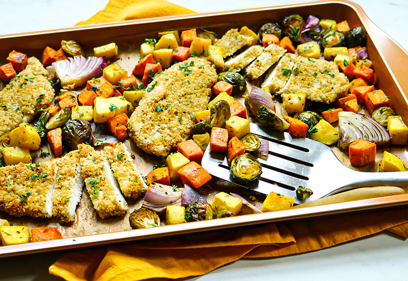 Sheet Pan Parmesan Chicken with Fall Vegetables