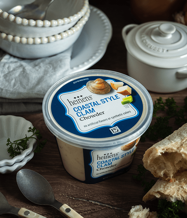 A package of Heinen's Coastal Style Clam Chowder Refrigerated Soup