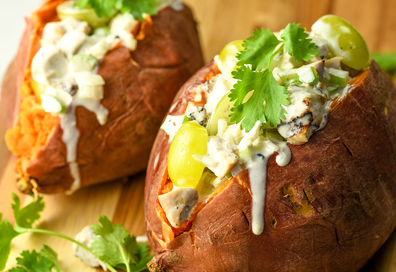 Grilled Chicken Salad Stuffed Sweet Potatoes