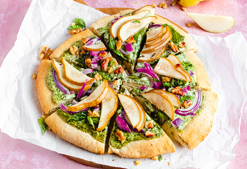 Vegan Spinach and Kale Pear Pizza