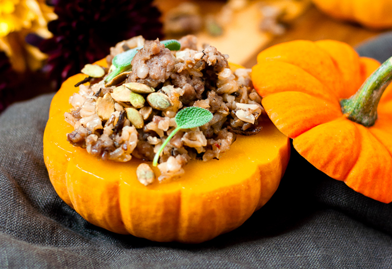 Sausage and Wild Rice Stuffed Mini Pumpkins