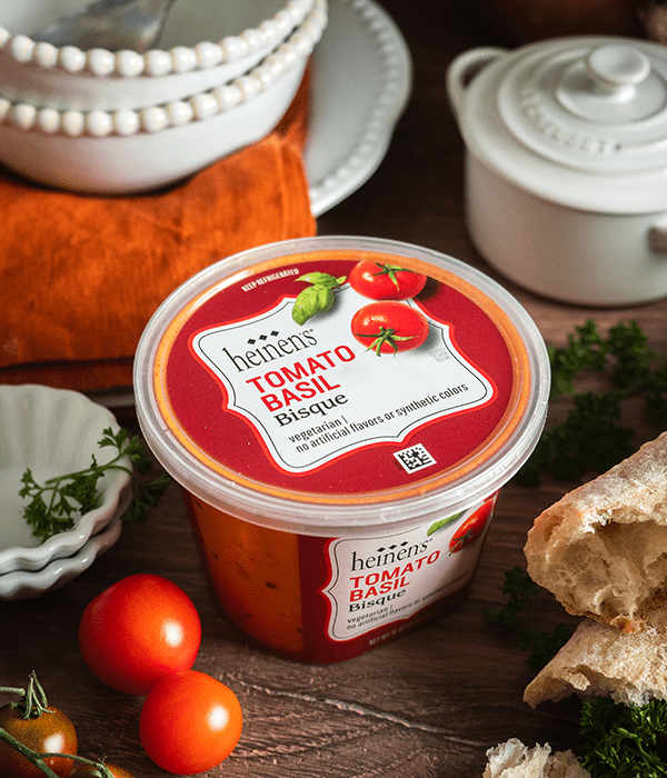 A package of Heinen's Tomato Basil Refrigerated Soup