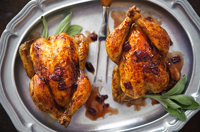 Cornish Hens with Apple-Cranberry Rice Stuffing