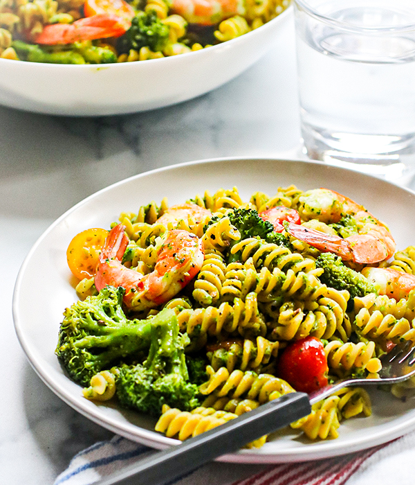 Lemon Herb Pesto Pasta with Shrimp