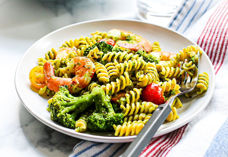 Lemon Herb Pesto Pasta with Shrimp