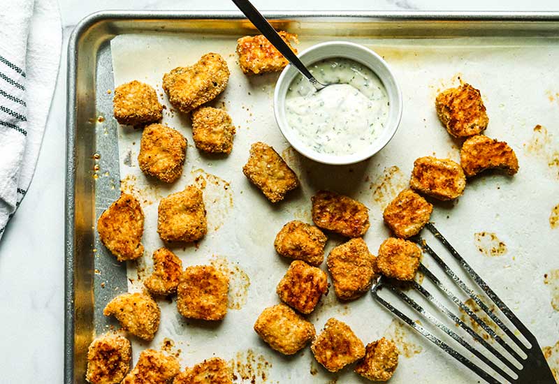 Baked Swordfish Nuggets with Lemon Herb Dipping Sauce