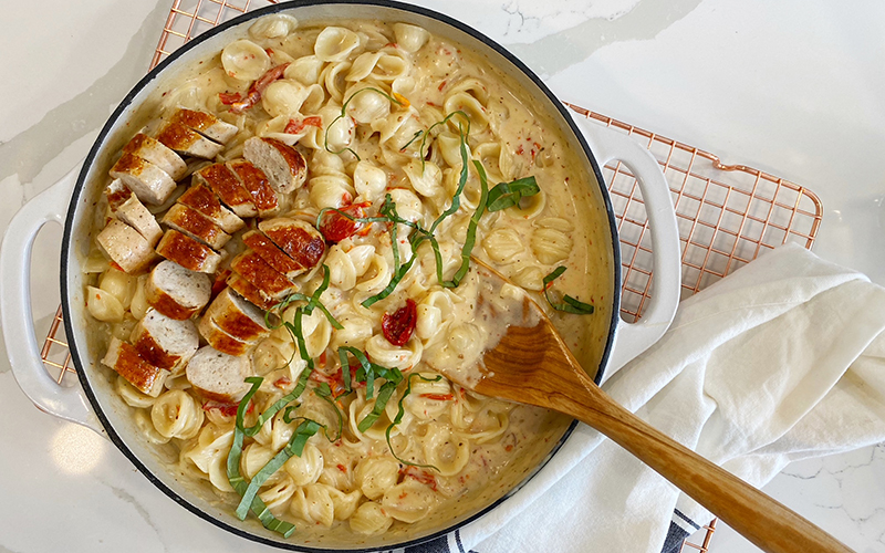 Creamy Sun-Dried Tomato Orecchiette with Chicken Sausage