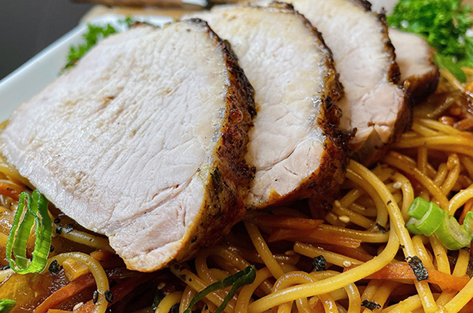 Citrus Herb Pork Roast with Garlic Noodles