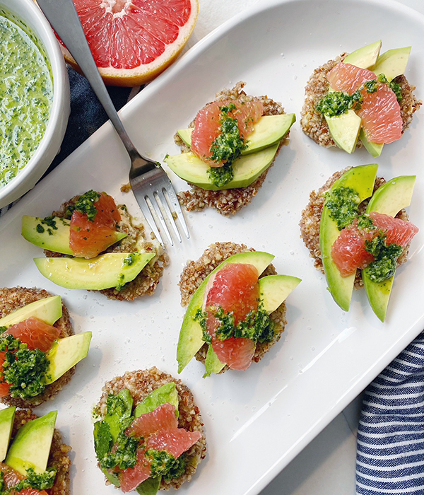 Grapefruit Avocado and Fried Mozzarella Stack