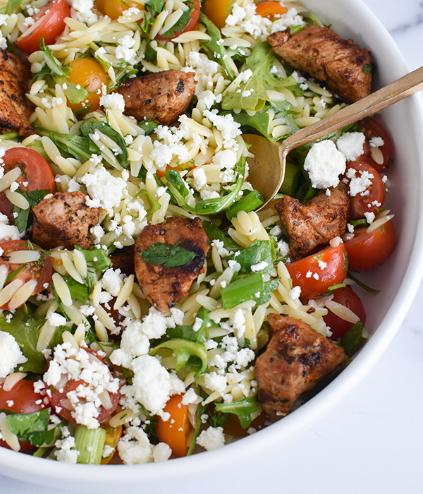 Mediterranean Pork with Herbed Orzo