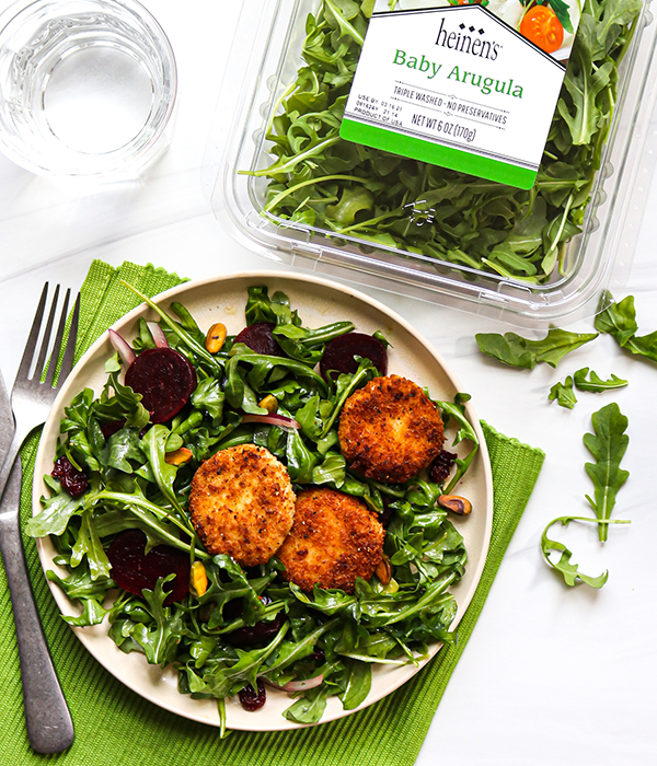 Crispy Goat Cheese, Beet and Arugula Salad