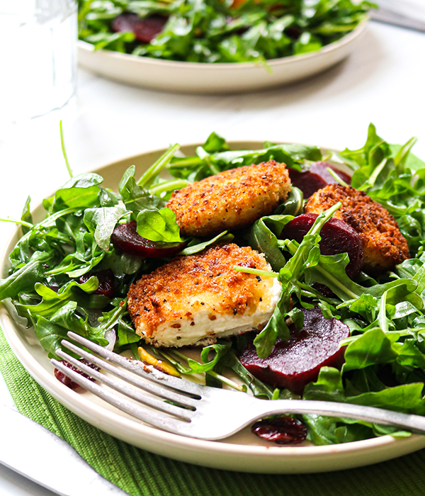 Crispy Goat Cheese, Beet and Arugula Salad