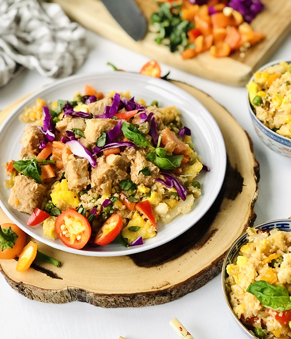 Slow Cooker Sweet & Spicy Pork Bites with Cauliflower Fried Rice