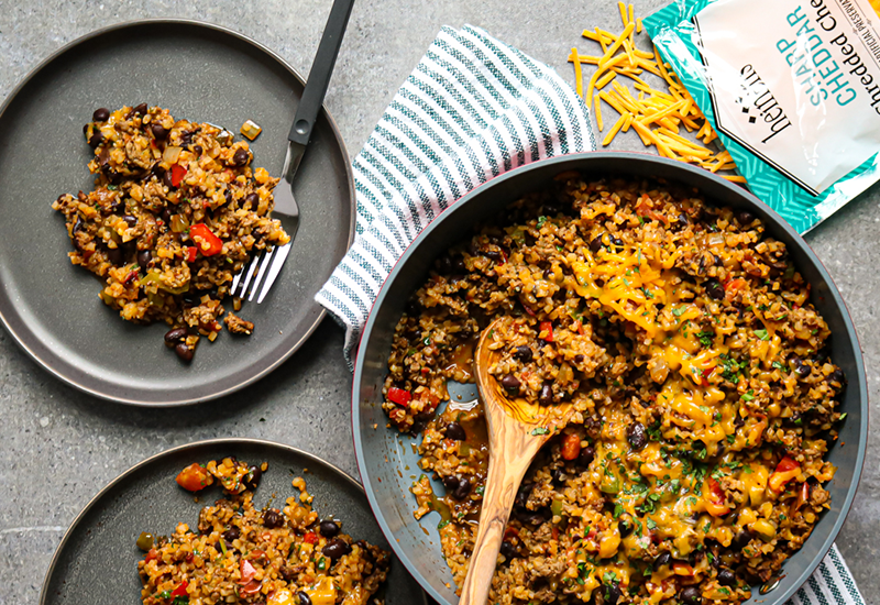 Southwest Beef and Cauliflower Rice Skillet