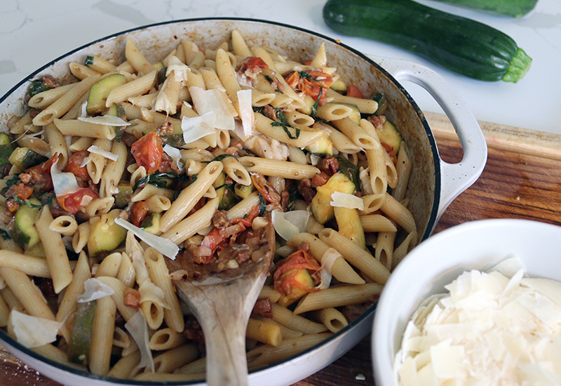 Zucchini, Tomato and Prosciutto Penne