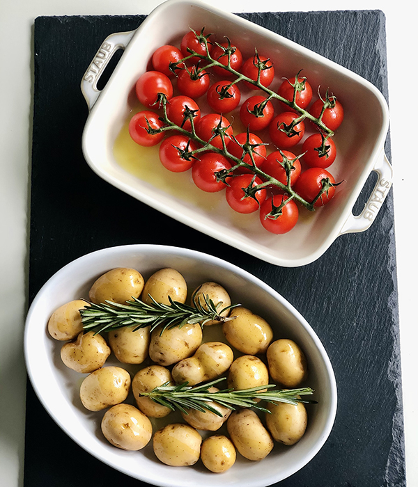 Cherry Tomatoes and Baby Potatoes in Baking Dish