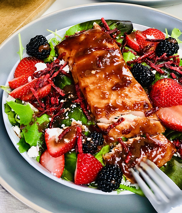 Salmon Strawberry and Feta Salad