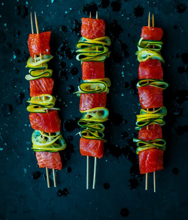 Sockeye Salmon Citrus Veggie Skewers