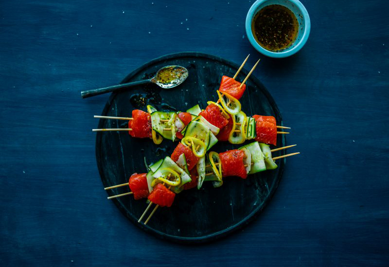 Sockeye Salmon Citrus Veggie Skewers