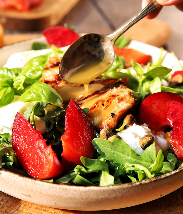 Plumcot Salad with Honey Lemon Vinaigrette