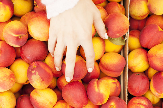 Person Handling Peaches