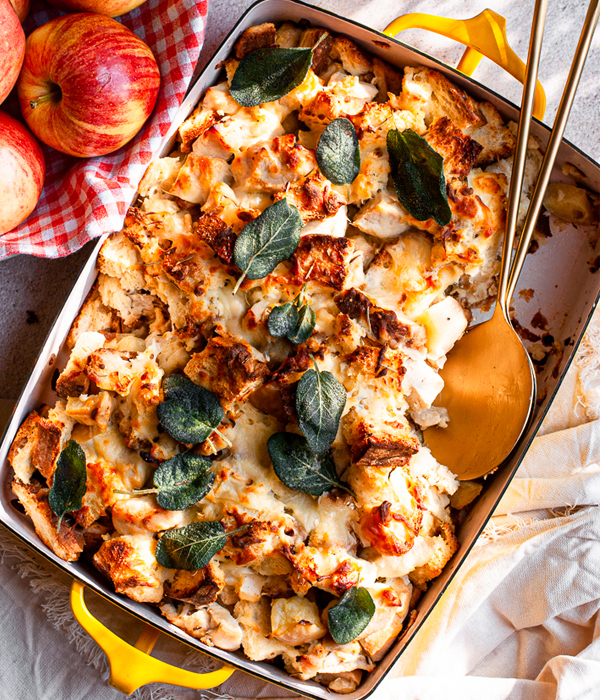 Cheesy Chicken Apple Bread Pudding