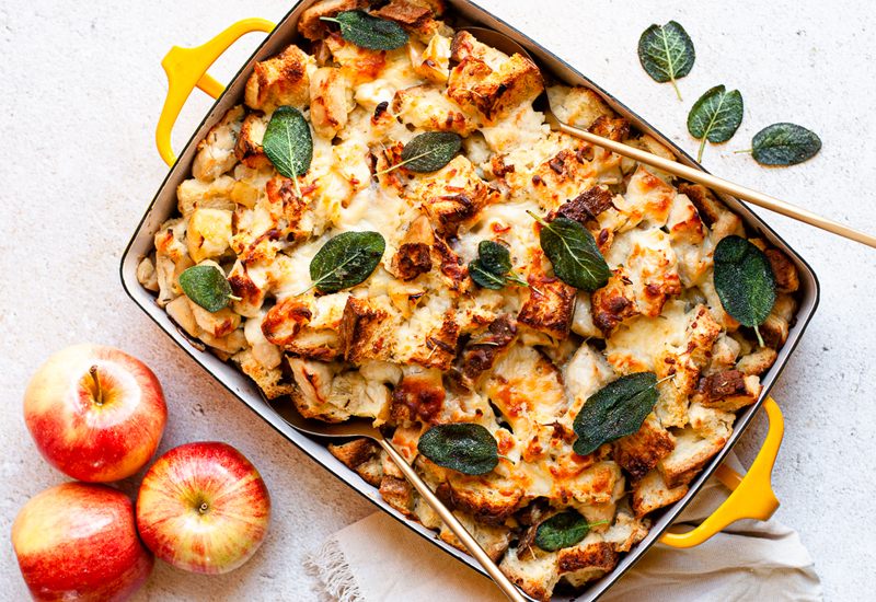 Cheesy Chicken Apple Bread Pudding