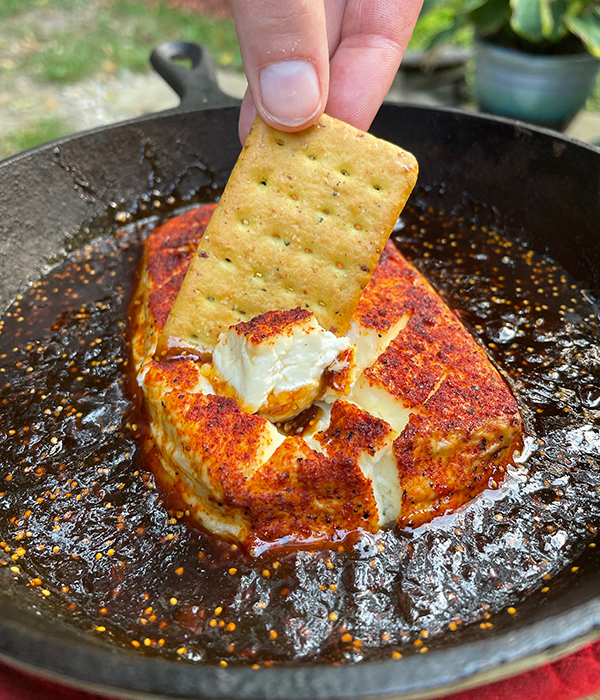 Smoked Cream Cheese with Fig Spread and Cracker