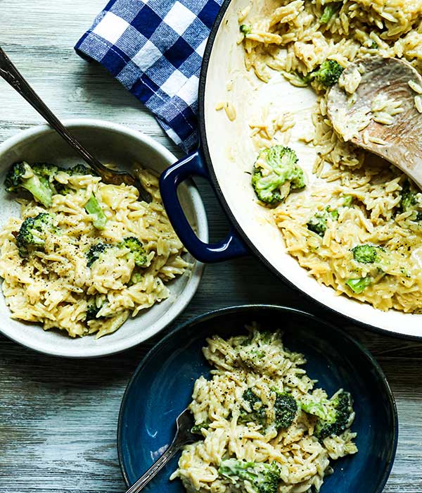 One Pan Broccoli Cheddar Orzo