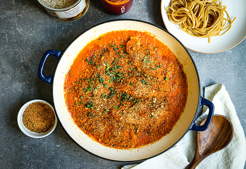 Chicken Arrabbiata with Toasted Bread Crumbs